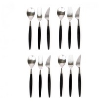 골든벨금속 POM 양식기 4인조 세트, 실버 + 블랙, 디너스푼 4p + 디너포크 4p + 디너나이프 4p