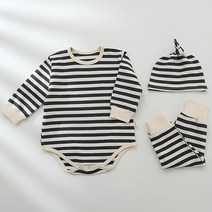 조이멀티 스트라이프 신생아 바디슈트 + 모자 + 바지 세트
