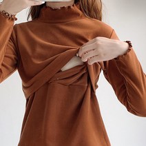 마켓에이 플라워넥라인 웜 목폴라 수유티셔츠