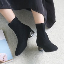 벨라노이 쫀쫀한 스판 니트 삭스 여성 낮은굽 앵클 부츠 3.5cm