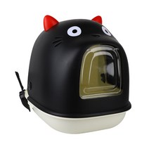 니코네코 오픈 후드형 고양이 화장실+모래삽+사막화방지매트, 블랙