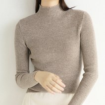 솔레일 여성용 멜란 소프트 슬림라인 하프넥 상의