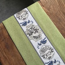 알럽홈 린넨 전통자수패턴 테이블러너, 그린, 30 x 180 cm