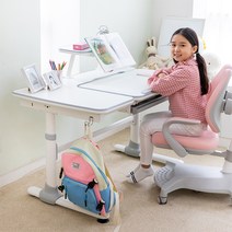 루나랩 키즈 바른자세 책상 기본형   카모 바른자세 의자 핑크 방문설치, 흰색   회색