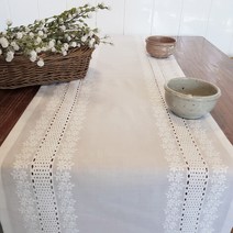프로방스 화이트 자수 러너 테이블러너, 30 x 175 cm
