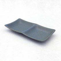 핸드메이드 도자기 2칸 반찬 나눔접시, 스틸블루, 1개