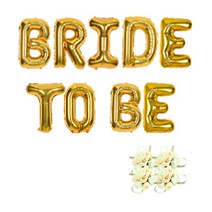 브라이덜샤워 소품 패키지 BRIDE TO BE 풍선 골드 + 꽃팔찌 미니로즈 피치 4p, 혼합색상, 1세트