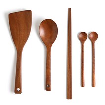 옻칠 나무 키친툴 나무주걱 + 스푼 + 튀김젓가락 + 티스푼 2p 세트, 혼합색상