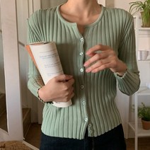 여성용 플레이 골지 니트 가디건 CD1367K11