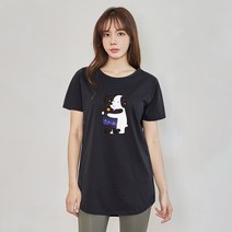 진마니아 여성용 포옹하는 강아지 하프 라운드반팔티 CB3T39