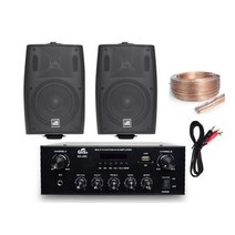 GNS 매장용 미니 앰프 + 벽부형 80W 패션 스피커 블랙 2p 세트, MA-200, GLS-40B