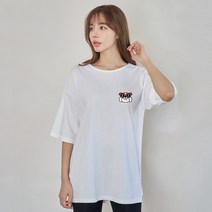 진마니아 여성용 불독선글라스 사이드 트임 루즈핏 하프 반팔 티셔츠 CE5T38