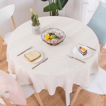 내츄럴 린넨 원형 식탁보, 4인용(140x140cm), 크림