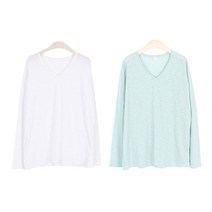 퍼니걸스 여성용 루젠 브이넥 슬라브 긴팔 티셔츠 2종 세트 R88420