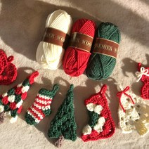 쎄비 크리스마스 오너먼트 도안 6종   프리미어 울 뜨개실 3종 세트, 뜨개실(1678 레드, 6193 아이보리, 23397 다크그린)