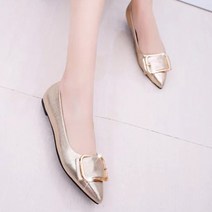 스퀘어 버클 금장식 오피스 플랫 구두