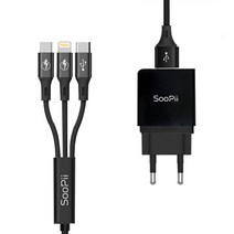 수피 QC3.0 퀵차지 3in1 고속 멀티충전기 GS-551S07QC 3A 18W, 블랙, 1개