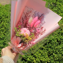 러블리리본 목화 한송이 프리저브드 꽃다발, 핑크