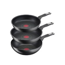 테팔 언리미티드 6X 티타늄 코팅 인덕션 프라이팬 세트 3개, 블랙, 팬 24cm + 28cm + 웍 28cm