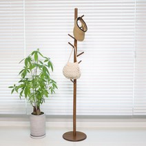 원목 스탠드 옷걸이 원형, 브라운