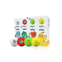 볼빅 포켓몬스터 비비드 소프트 웨이브 골프공 3피스 4종, 화이트, 옐로우, 루비, 그린, 1세트