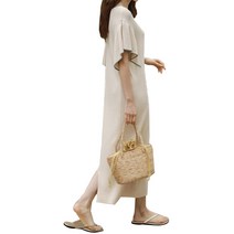 아뗄릭 데일리 라운드넥 소매 프릴 반팔 루즈핏 뒷트임 롱 원피스 00012