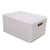 라탄 접이식 수납함 낮은형, 아이보리, 1개