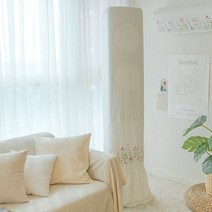 골드얀 들꽃자수 광목 에어컨커버, 화이트