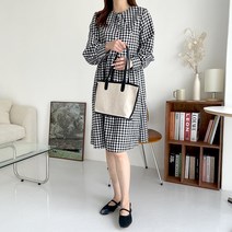 메이첼 여성용 베이직 체크 루즈한 데일리 원피스 00153