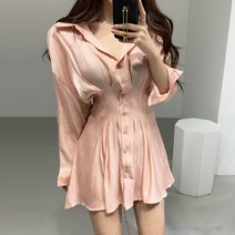 비비에모 실키 허리 핀턱 아일렛 셔츠 원피스 00329