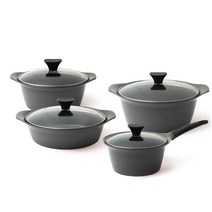 바씨코 프리미엄 IH 냄비 4종 세트, 그레이, 편수냄비 18cm + 양수냄비 20cm + 24cm + 전골냄비 24cm