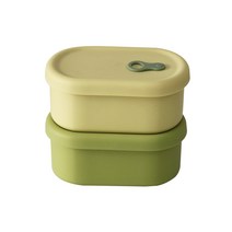 실리콘 스팀홀 용기 타원형 2종 세트 350ml, 올리브+라임, 1세트