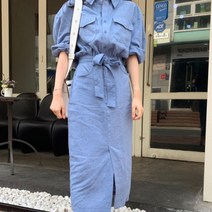페이퍼먼츠 모던 허리리본 셔츠 롱 원피스 00783