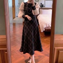 페이퍼먼츠 우아 단아 볼륨소매 체크 롱 원피스 00812