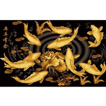 아비람 DIY 명화 그리기 유화 황금잉어 세트 60 x 75 cm, 골드펄