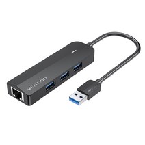 벤션 USB 기가랜카드 USB3.0 멀티허브 CHNBB, 블랙