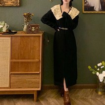 페이퍼먼츠 레이스 빅카라 도톰 니트 롱 원피스 01084