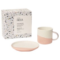 이우아여사 포슬린 선물포장 아트 머그컵 + 디저트 접시 세트, 핑크, 1세트