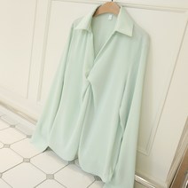 빼빼 여성용 소프트 꼬임 카라넥 블라우스