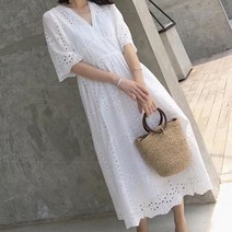 루나글램 임산부 펀칭 레이스 순면 원피스 swq191