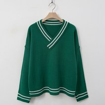 여성용 럽스 데이비 브이넥 스트라이프 니트