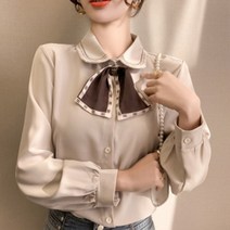 페이퍼먼츠 리본넥 라운드카라 셔링 블라우스 01437