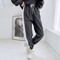 빼빼 여성용 허리밴딩 가벼운 배색 트레이닝 조거팬츠