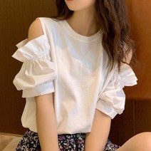 페이퍼먼츠 여성용 셔링 반팔 소매 데일리 티셔츠 01584