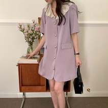 메이첼 소녀러움 빈티지 레이스카라 일자핏 버튼 미니 원피스 00618