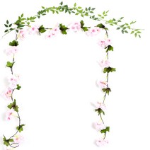 파티쇼 조화 벚꽃 가랜드 180cm + 유칼립투스 나뭇잎 가랜드 타원잎 180cm 세트, 라이트핑크(벚꽃), 1세트