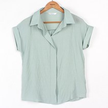 빼빼 여성용 린 카라넥 카브라 캡소매 러플 블라우스