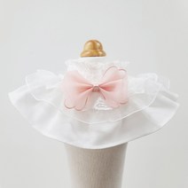 도그맘 반려동물 3단 레이스 끈 케이프 핑크리본 XL~2XL, 화이트, 1개