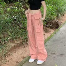 메이첼 여성용 와이드 핏 다 포켓 벨티드 카고 팬츠 01337