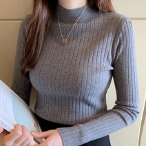 페이퍼먼츠 여성용 하프 터틀넥 슬림핏 데일리 골지 니트 티셔츠 02745